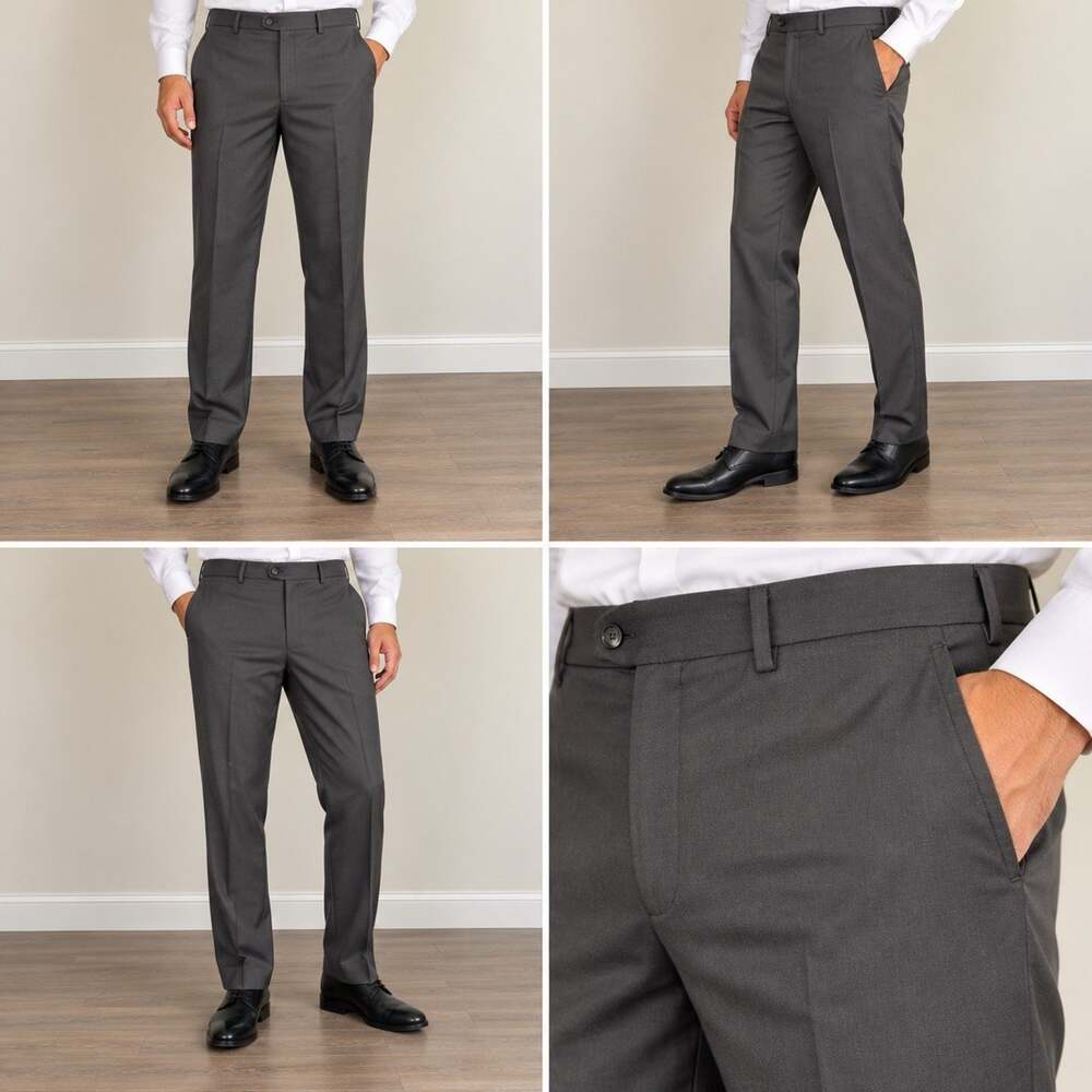 Louis Raphael Rosso Dress Pants Mens 34x32 Charcoal Flat Front Hidden Flex